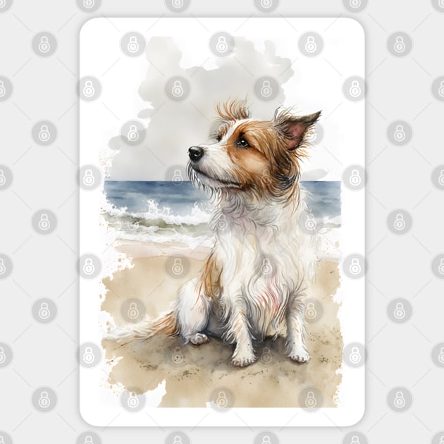 Watercolor Jack Russell Terrier at the Beach Sticker by designs4days